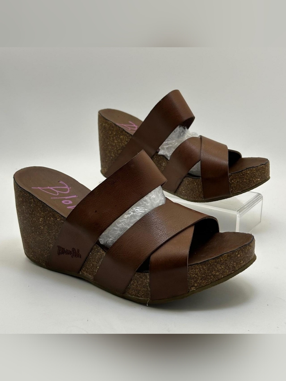 Blowfish Malibu Hickka Wedge Sandals Womens 7.5 Brown Cork Platform Boho Slide